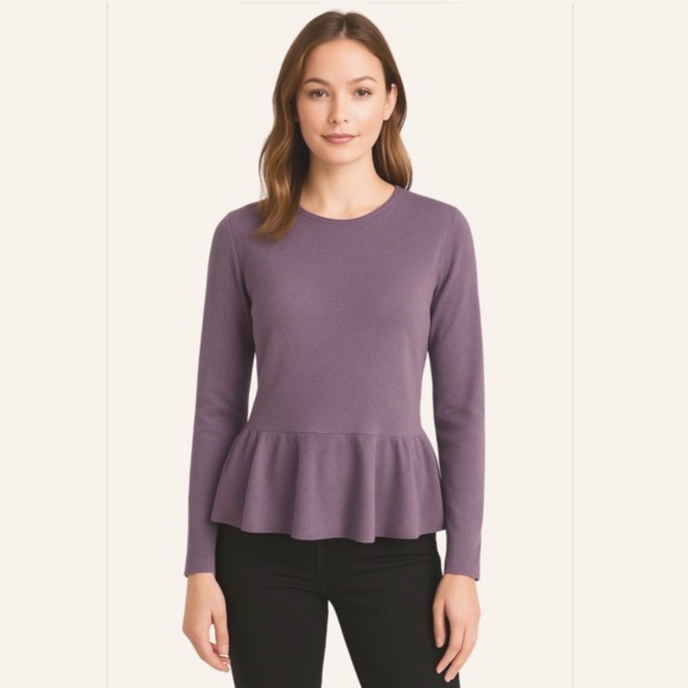 Ann Taylor Purple Peplum‎ Knit Sweater Long Sleeve Crew Neck S Preppy 57-26